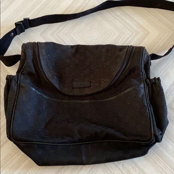 Gucci Black GG Motif Canvas Diaper Bag